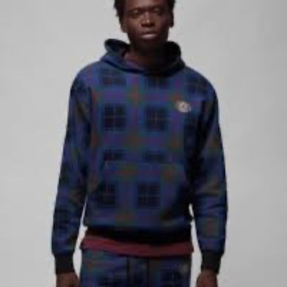 Jordan Essential Holiday Hoodie Men’s Size Small Blue Green Plaid Nike - Picture 4 of 13